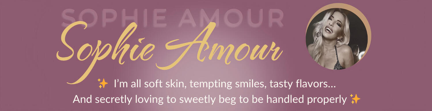 Sophia Amour YouTube channel banner for official site featuring links to exclusive custom adult content requests and Onlyfans